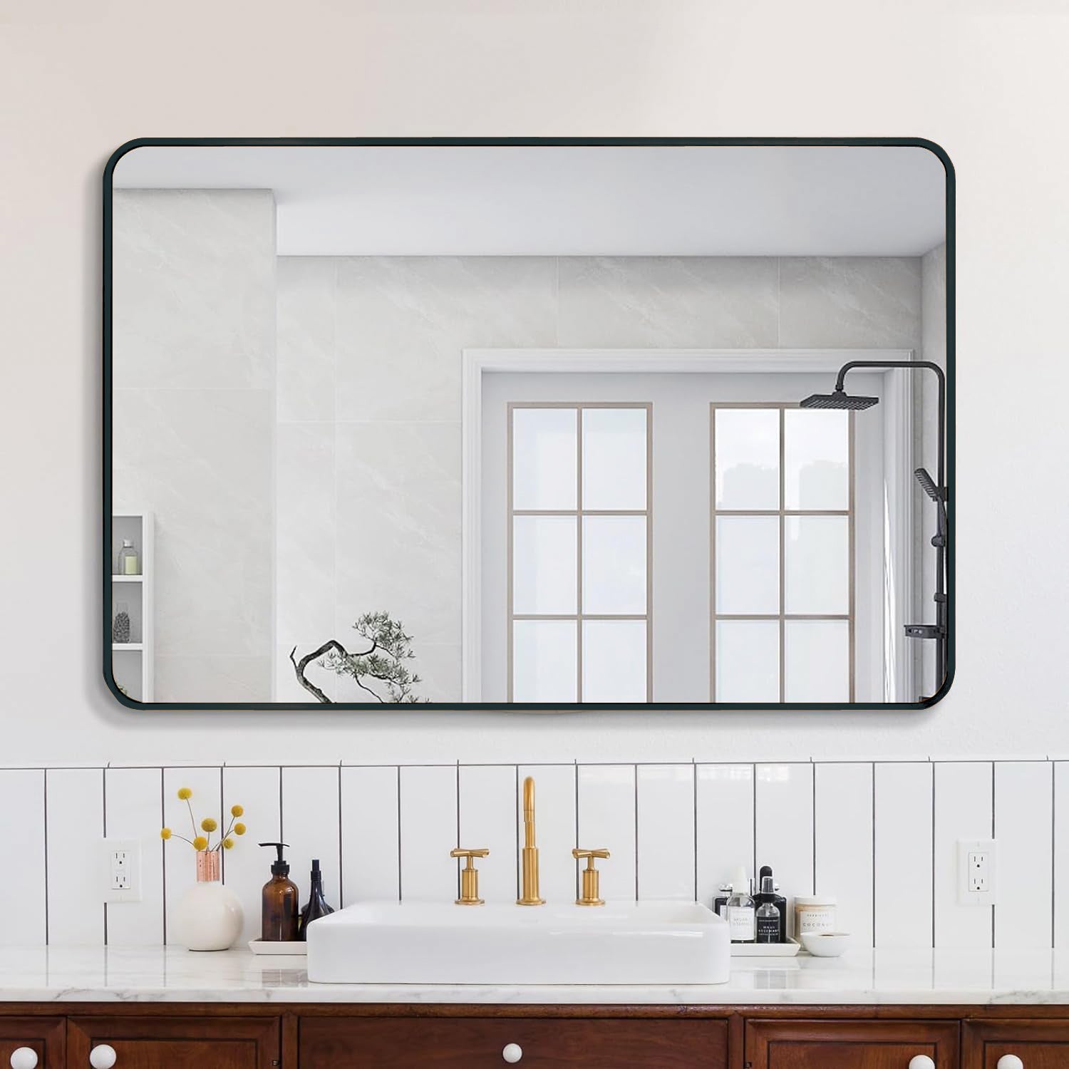 30x40 Inch Black Metal Framed Rectangular Bathrrom Mirror For Wall. W2203134112