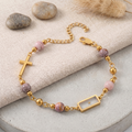 Real Mustard Seed Cross Bracelet For Women, 18K Gold Plated Stainless Steel Natural Stone Beads Bracelet, Religious Christian Faith Gift
