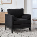 35.4  Wide Modern Farmhouse Performance Accent Chair With Black Finish Legs, Wood Base Reading Armchair Single Sofa With Two Bolster Pillows For Living Room Offices And Lounge, Black Boucle.