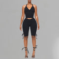 Womens Halterneck Strapless Tube Top And Bow-Knot Pants Solid-Color Set