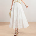 Womens Loose-fitting White Hollow-out Floral Skirt