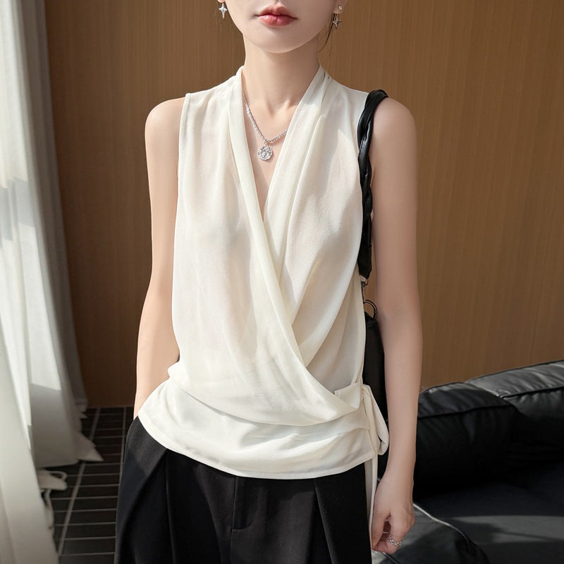 Versatile Figure-flattering Pleated Top With A Cinched Waist