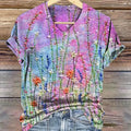 3D Digital Print T-Shirt Womens V-Neck Short-Sleeve Top