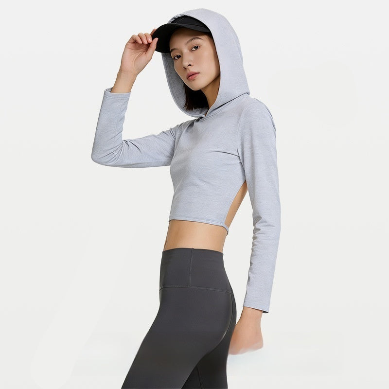 Long-sleeve Cropped Hoodie With Built-in Chest Pads