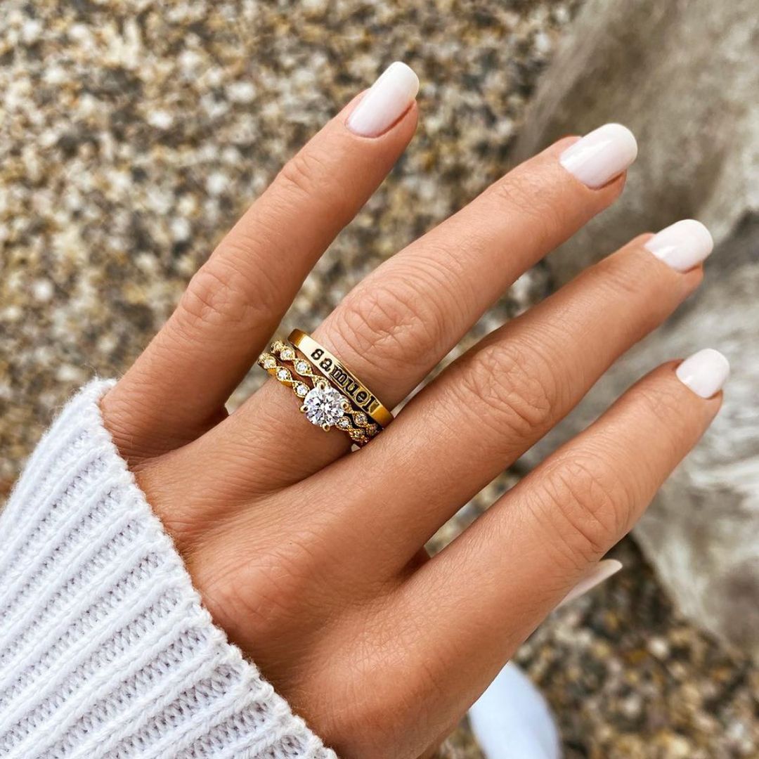 Diamond-encrusted Combination Ring With Three Stacked