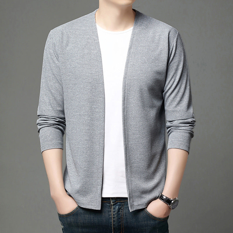 Mens Casual Solid-color Cardigan Jacket
