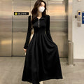 Womens Black Long-sleeve Casual Dress