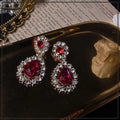 Hong Kong Style Vintage Earrings, Light Luxury Faux Ruby Formal Ear Ornaments