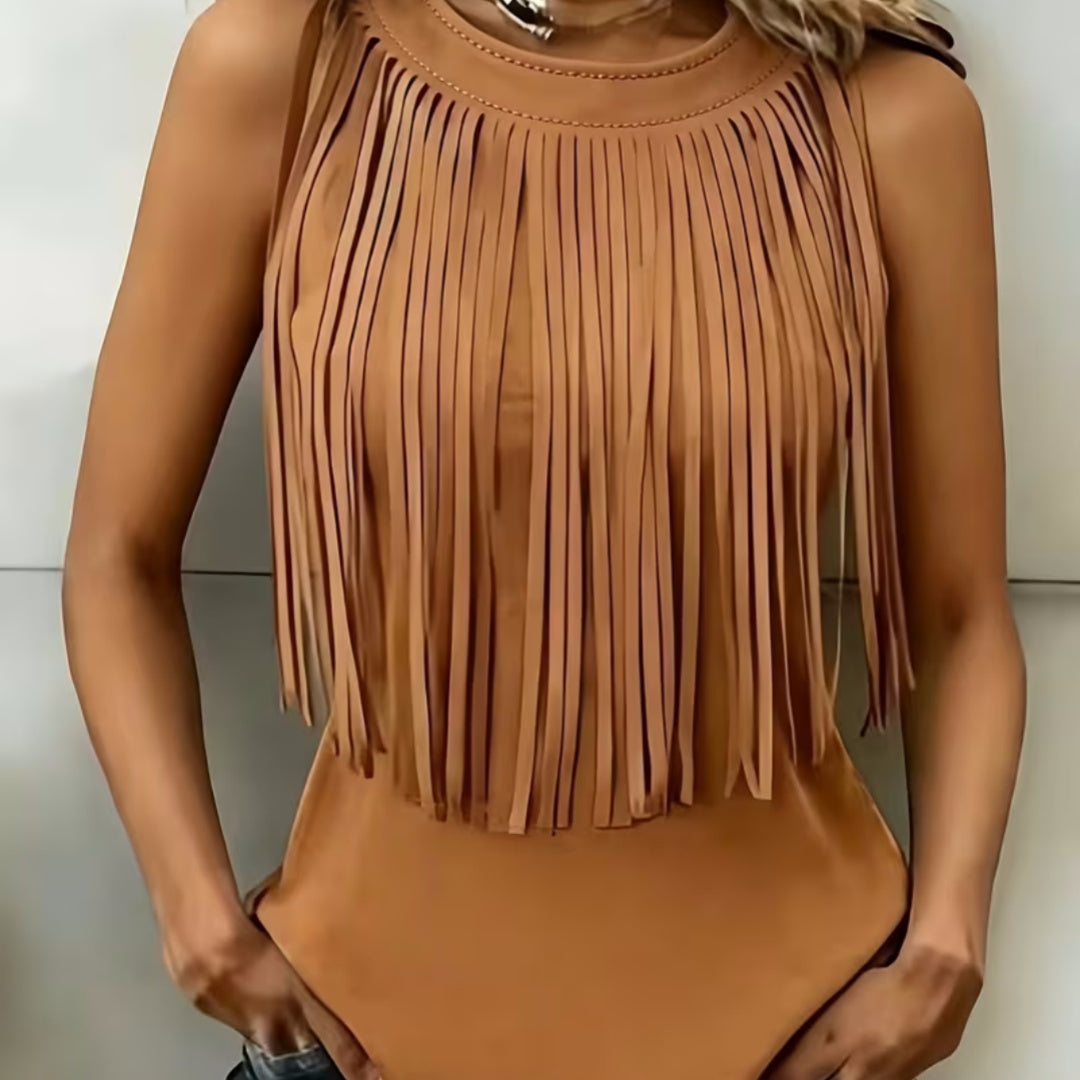 Womens Stylish Casual Tassel Sleeveless Top