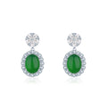 S925 Sterling Silver Dangle Earrings, 8x10mm Oval Green Chrysoprase, Platinum Plated Halo Drop Earrings For Women, Elegant Jewelry Gift Box Set