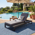 Black Acacia Wood Chaise Lounge With 4-Inch Dark Grey 2-Fold  Cushion Set, 4-Position Adjustable Outdoor Patio Lounger With Flat Side Surface, For Poolside- Matching Cream Version Available