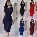 Womens European And American-style Round-neck Sheath Dress