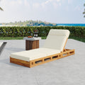 LOUNGE CHAISE SET WITH HEADREST, ACACIA WOOD WITH WATER-RESISTANT LOUNGE CUSHIONS  BEIGE & 3-FOLD & 4 Inch  - MATCHING DARK GREY CREAM VERSION AVAILABLE