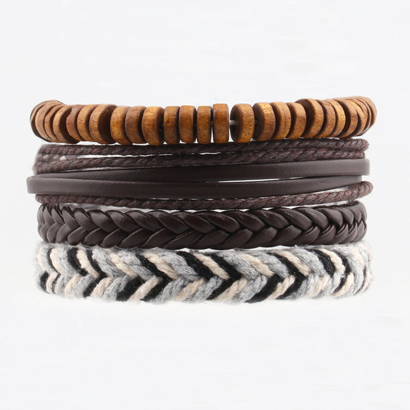 Western-style Cotton-thread-woven Leather Bracelet