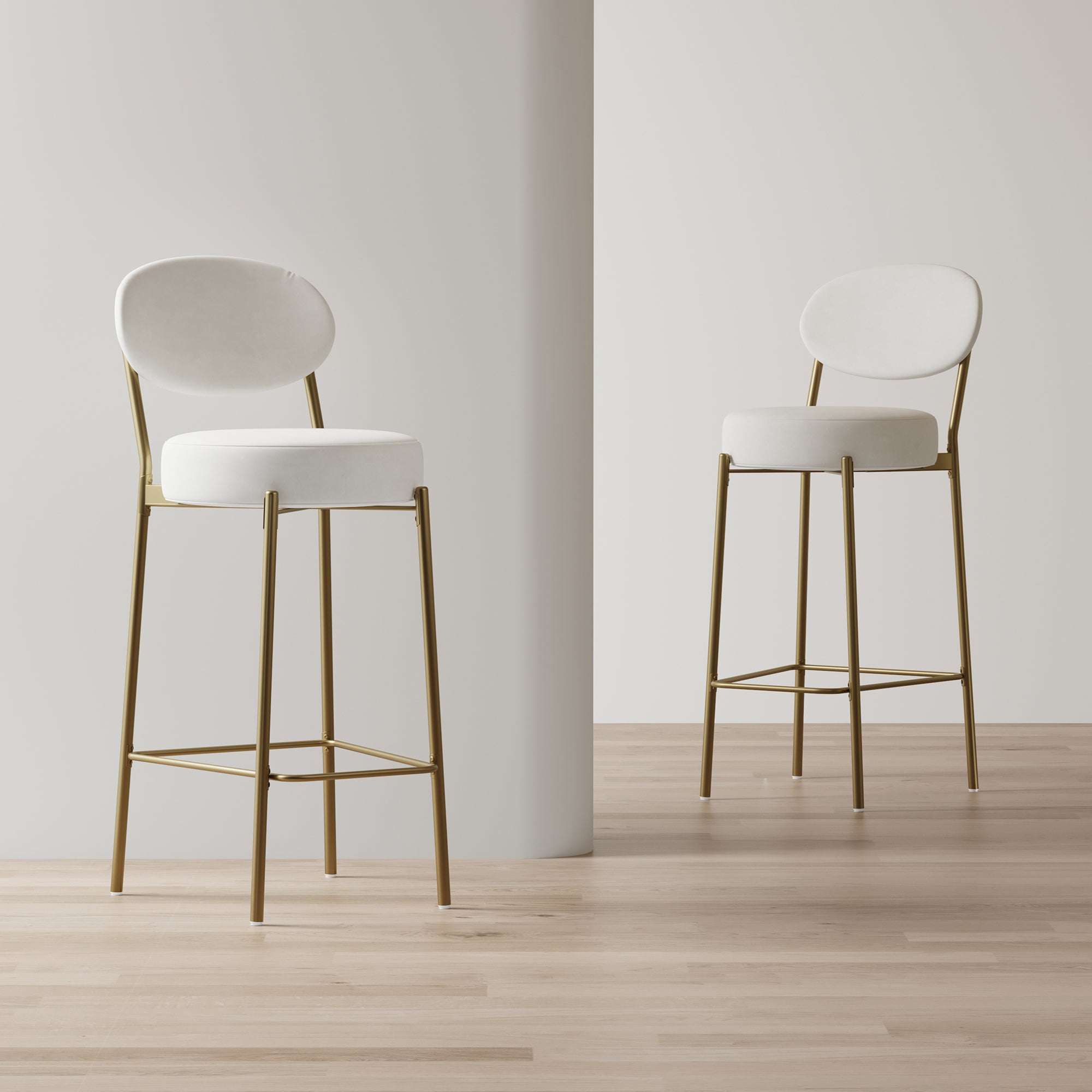 29  Upholstered Bar Stools Velvet Counter Stool With Backrest & Footrest Set Of 2 Round Dining Chairs For Kitchen Creamy White
