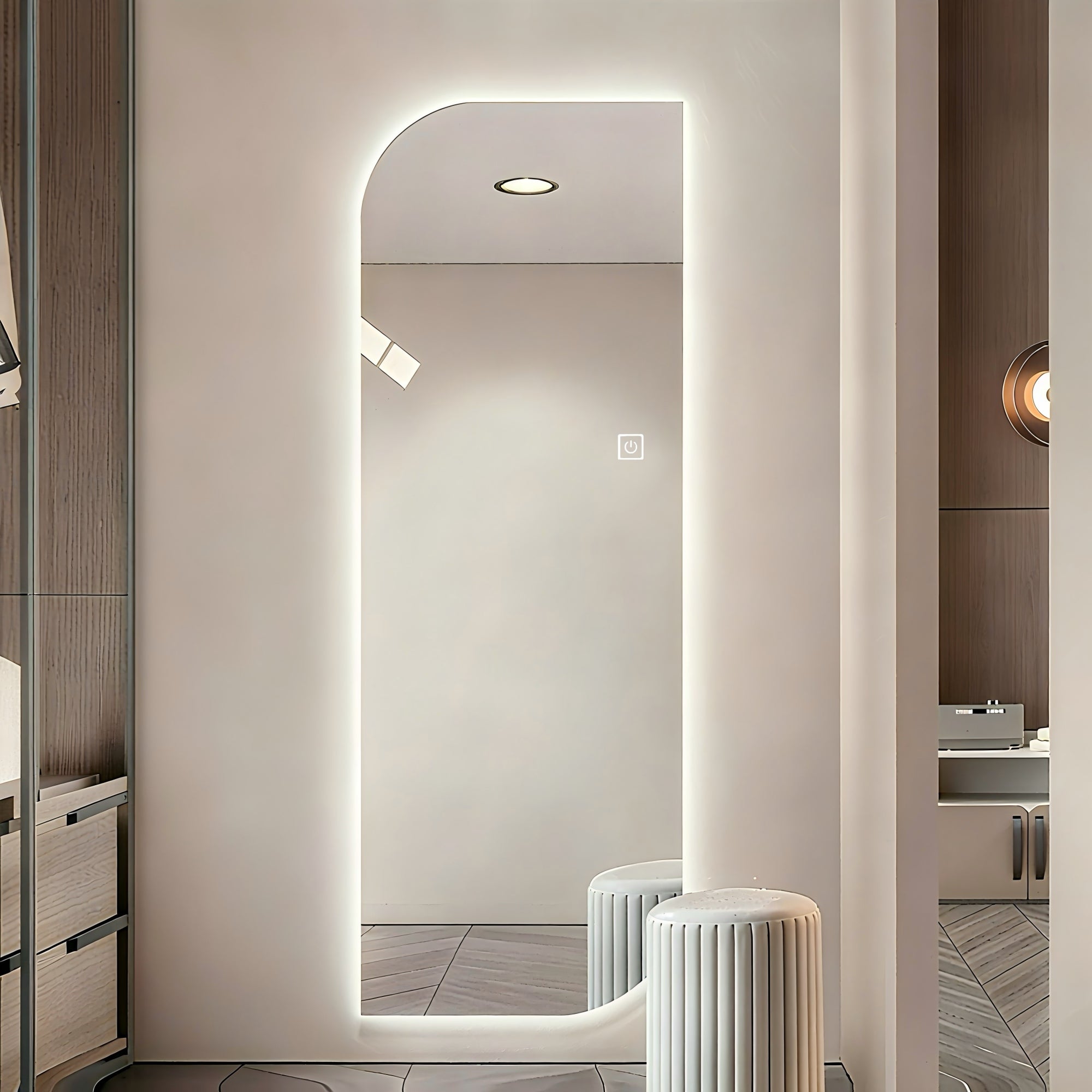 65  X 21  LED Full Length Wall Mirror, Irregular Shape Design, 3-Color Dimmable Lighting, 5mm Copper-Free Silver Glass, Hardwired Or Plug-in, For Entryway, Bedroom & Salon