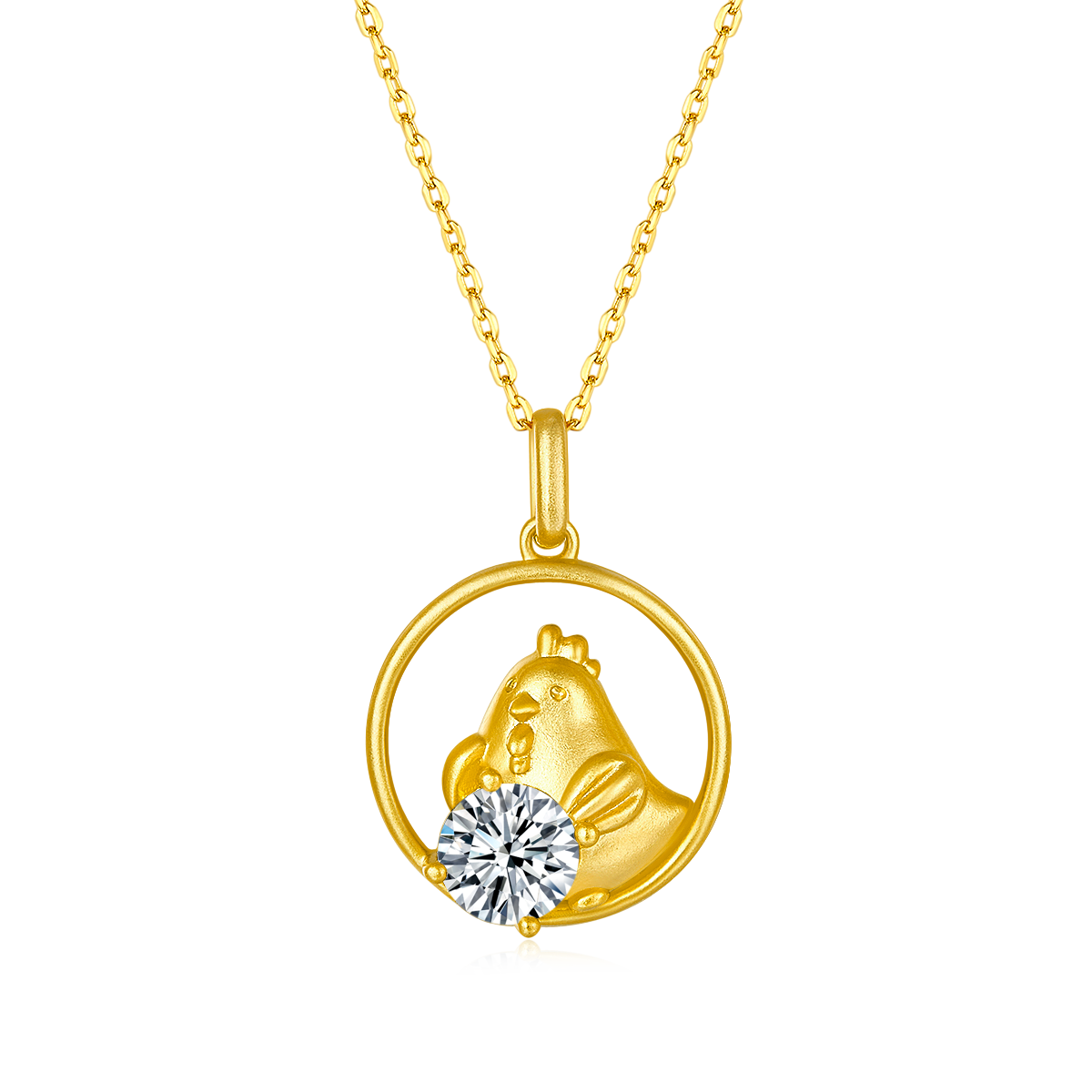 S925 Sterling Silver Gold Plated 1ct D Color VVS1 Moissanite Rooster Zodiac Necklace 4.2g Benmingnian Gift GRA Certified Gift Box