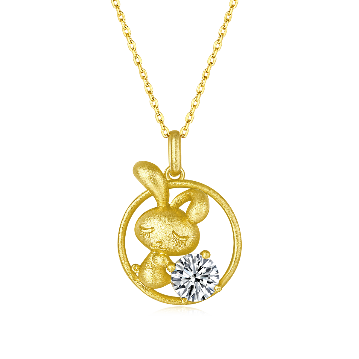 S925 Sterling Silver Gold Plated 1ct D Color VVS1 Moissanite Rabbit Necklace 4.8g Chinese Zodiac Benmingnian Gift GRA Certified Gift Box
