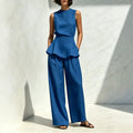 Sleeveless Ruffled Vest And Wide-leg Pants Set