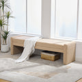 66.9  Modern Upholstered Boucle End Of Bed Bench, Oversized Accent Entryway Window Layered Bench & Dining Bench, Footrest Stool Bench For Guestrooms, Reception, Bedroom, Hallway, Living Room, Wheat