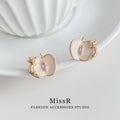 Exquisite Lotus  Enamel Stud Earrings With Cute Kitten Stealing Design, Silver Needle New Arrival Light Luxury High-End Ear Jewelry For Women