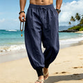 Mens Casual Pants With Color-Block Ribbed Cuffs And Drawstring Waist