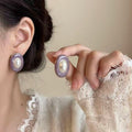 Daily Niche Enamel Glaze Purple Oval Clip On Earrings For Non Ears, Elegant Commute  Style Coil Cushion Ear Cuffs