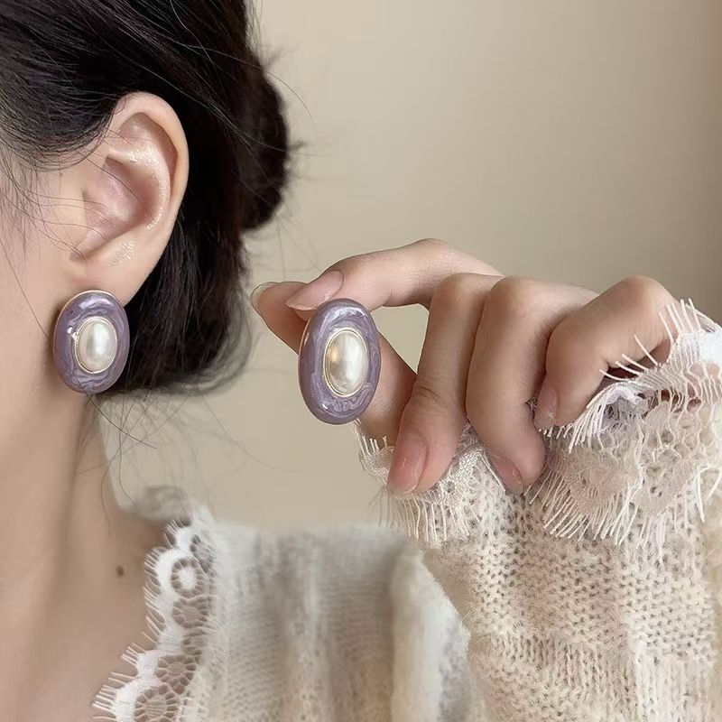 Daily Niche Enamel Glaze Purple Oval Clip On Earrings For Non Ears, Elegant Commute  Style Coil Cushion Ear Cuffs