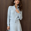 Womens Zip-up Cardigan And Pleated Knit Skirt Set