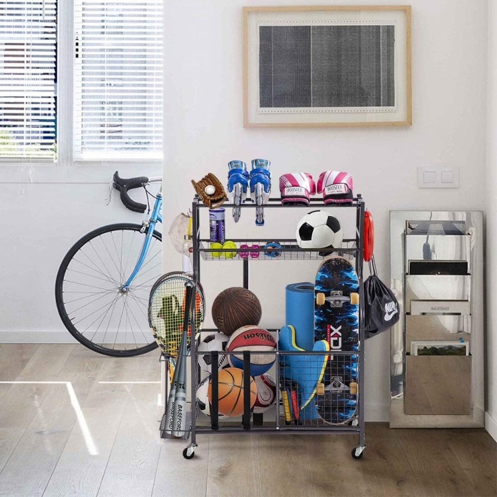 Sports Equipment Storage Rack, Sports Equipment Storage Rack, Multi-layer Compartments, Flexible Combinations, Can Neatly Store Balls, Rackets, And Other Equipment, Frees Up Space, Sturdy And Durable