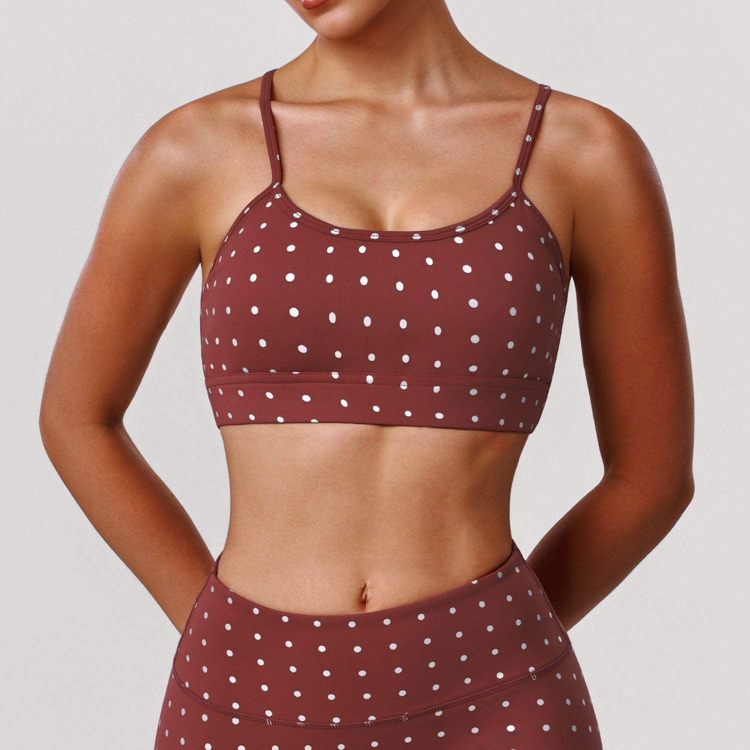 Push-up Shockproof Hot-stamped Silver Polka-dot Yoga Bra