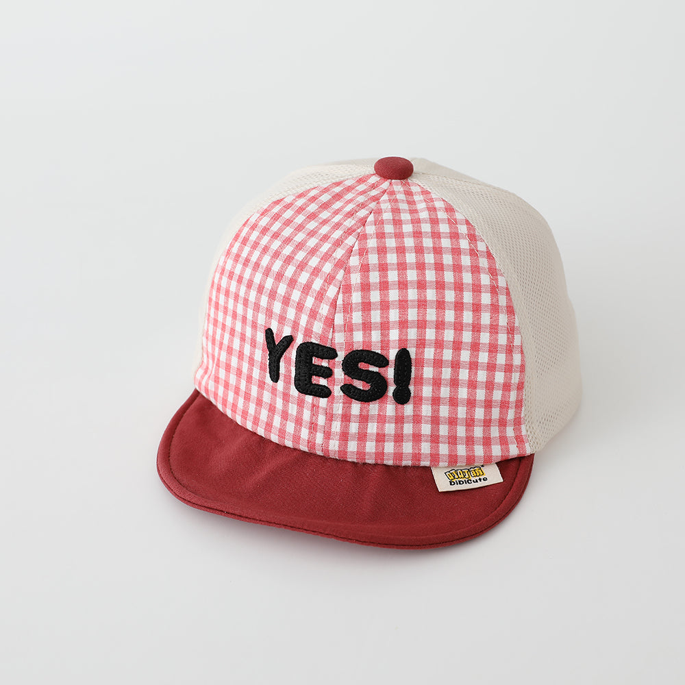 Summer Boys And Girls Colorful Plaid Mesh Breathable Cute YES Letter Embroidered Baseball Cap Perfect For Daily Wear
