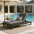 Black Acacia Wood Chaise Lounge With 4-Inch Dark Gray 4-Fold Cushion Set, Adjustable Outdoor Patio Lounger With Flat Side Surface, For Poolside- Matching Cream,beige Version Available