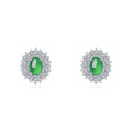 S925 Sterling Silver Halo Stud Earrings, 9x7mm Oval Green Chrysoprase, Platinum Plated 6.6g Elegant Earrings With Fashion Gift Box