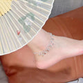 1pcs 999 Sterling Silver Multi Bead Tassel Adjustable Anklet, Elegant Minimalist Style, For Summer Beach Daily Wear & Women Holiday Gifts