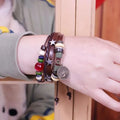 1pcs Multi-Layer Braided Leather Wooden Bead Star Zodiac Charm Adjustable Bracelet, Retro Boho Ethnic Style, For Men Women Daily Campus Travel & Constellation Holiday Gifts