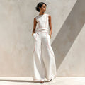 Sleeveless Color-Block Wide-Leg Pants Set Womens Summer Casual Chic Two-Piece Outfit