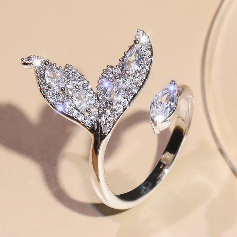 Micro Paved Elaborate Leaf Open Ring With Zircon Stones