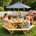 6-Seat Hexagonal Kids Picnic Table With Umbrella, Solid Fir Wood Outdoor Table & Bench Set For Backyard Garden, Age 3-8
