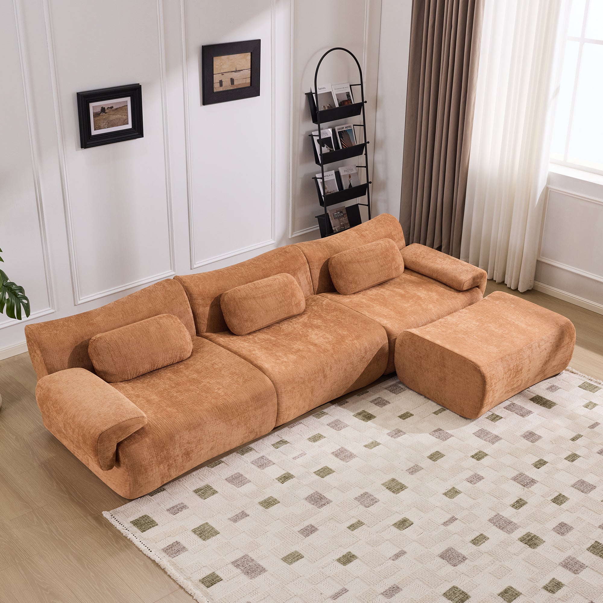Modular Combination, Bamboo Joint Shape, Armchair, Extra-Large Compression & 3 1 Seater Chenille Deep-Seat  With 3 Pillows  All Fit Living Room Bedroom