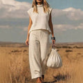 Womens Waffle-knit Sleeveless Vest And Pants Set