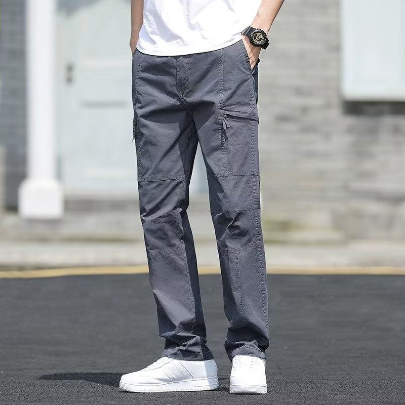 Mens Multi-Pocket Straight-Leg Long Pants