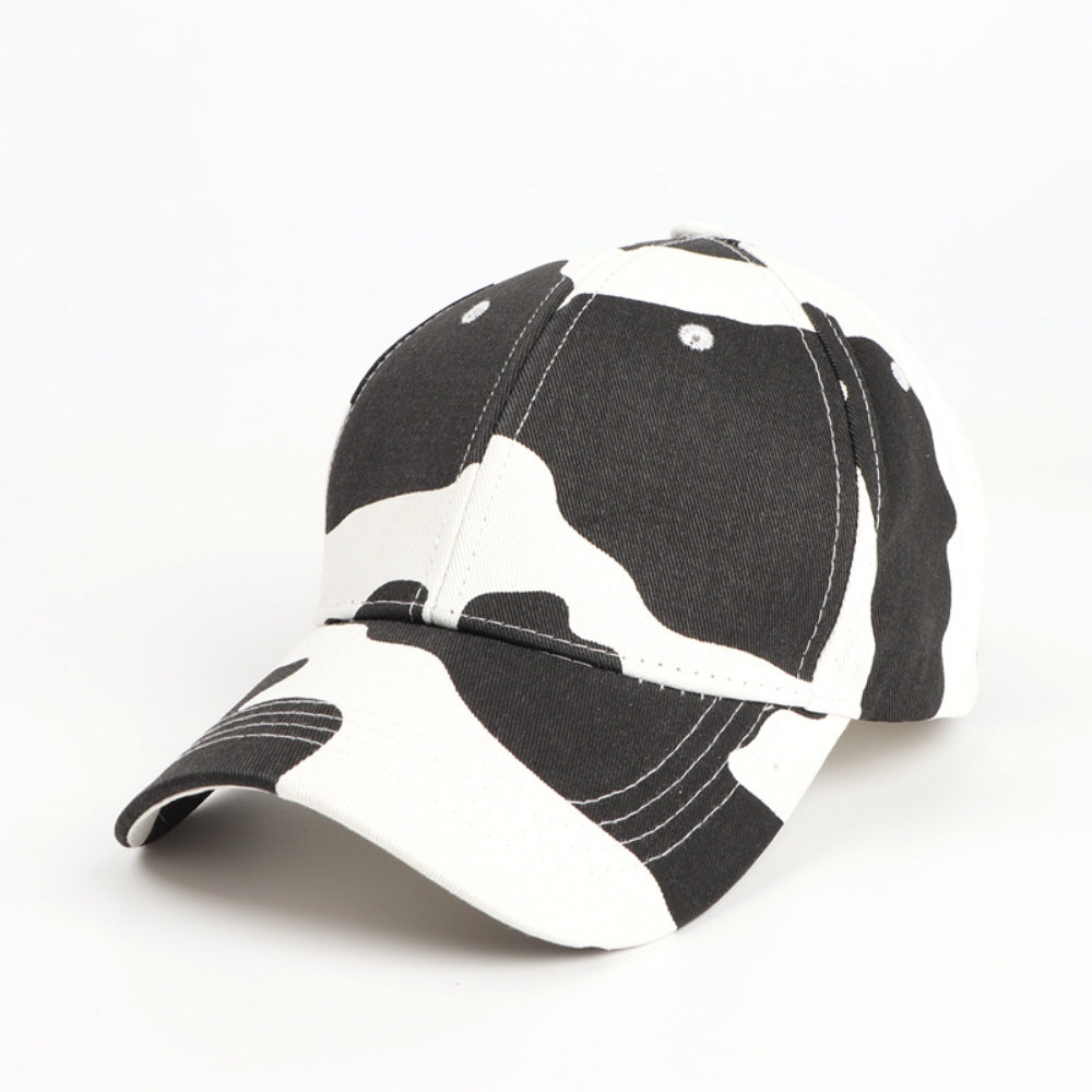 Cow Pattern Glossy Board Print Adjustable Simple And Versatile Style Peaked Cap Suitable For Outings, Entertainment And Shopping