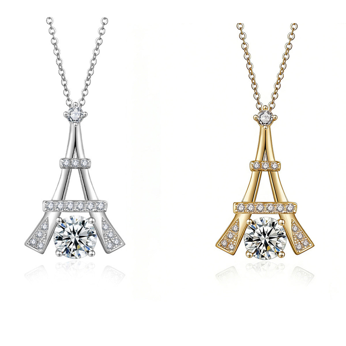 S925 Sterling Silver 1ct D Color VVS1 Moissanite Eiffel Tower Necklace 45cm Platinum Gold Plated GRA Certified Gift Box
