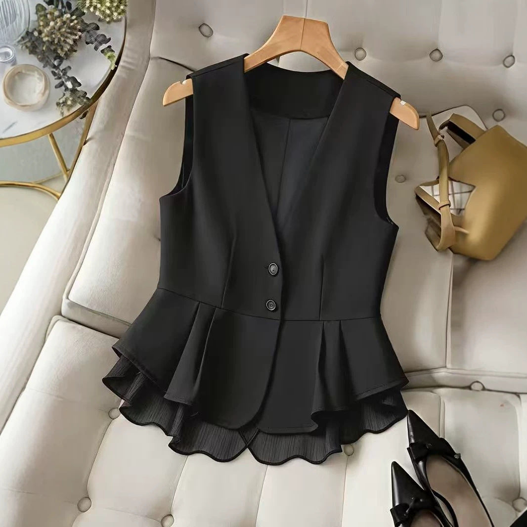 Solid-color Button-front Cardigan Womens Vest
