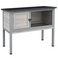 Elevated Rabbit Hutch, Wooden Bunny Cage With Hinged Asphalt Roof And Removable Tray, For IndoorOutdoor, Gray