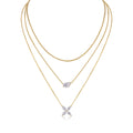 S925 Sterling Silver 7x11mm Pear Moissanite 3-Layer Necklace 40cm 10.8g Gold Plated GRA Certified Gift Box