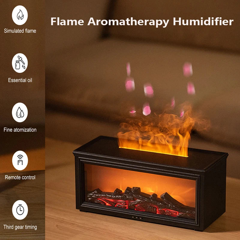 Air Flame Aroma Humidifier 280ml USB 7 Color LED Fireplace Diffuser With Remote Control Essential Oil Tray For Bedroom Room Gift