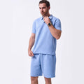 New Mens Solid-color Jacquard Casual Short-sleeve Top And Shorts Two-piece Set