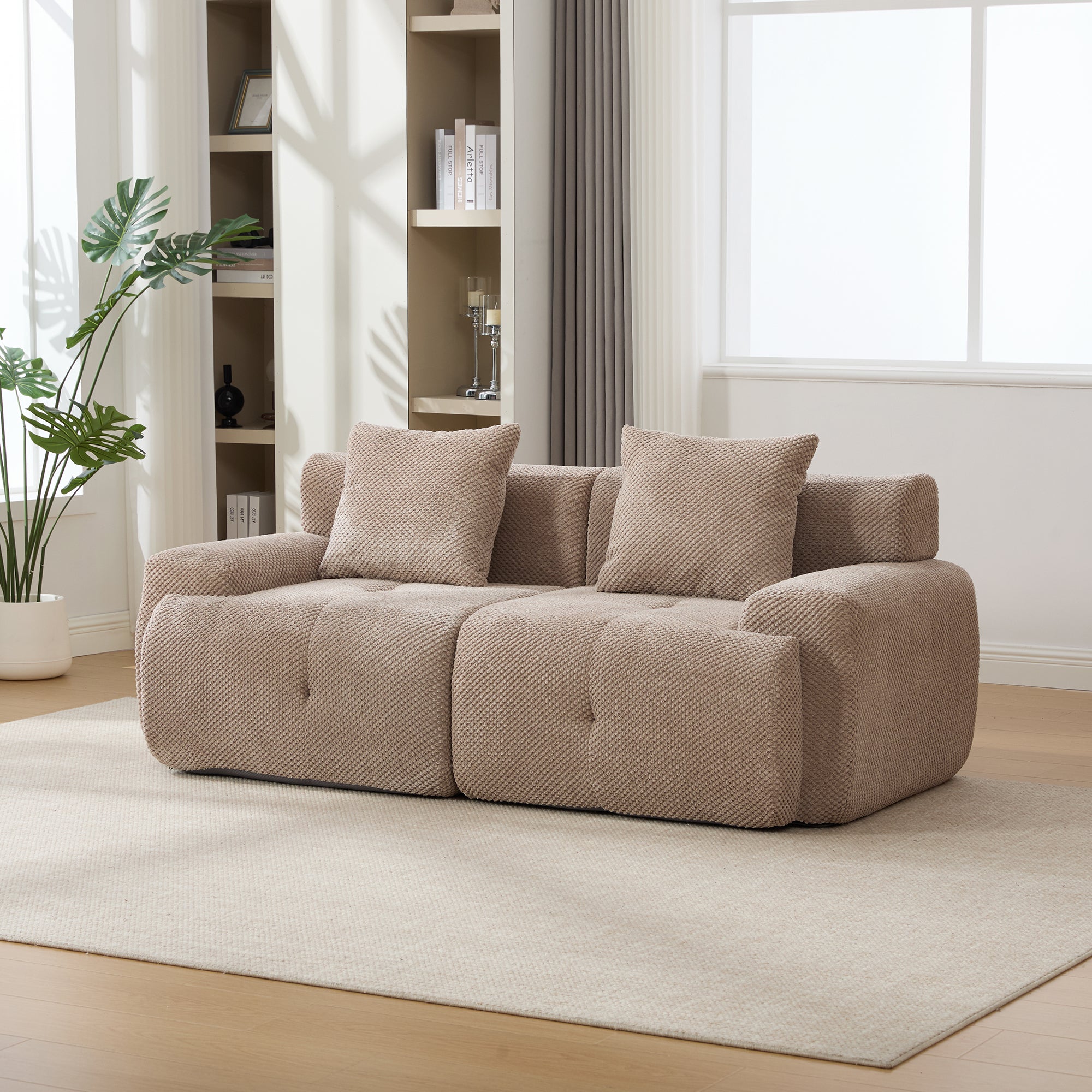 73  Modern Modular Sectional Sofa Loveseat, 2 Seater Tufted Comfy Cloud Tufted Floor Convertible Couch With 2 Pillows, Boneless Conversion Sofa For Living Room,Office, Apartment,Guestroom, Taupe